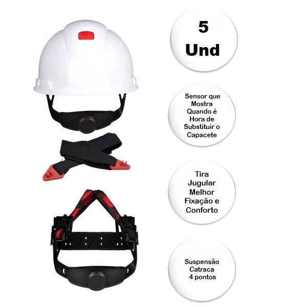 Imagem de Kit com 5 Capacete 3M H-701 Secure FIT Branco Catraca + Sensor UV