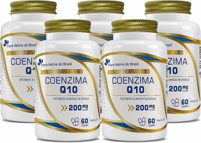 Imagem de Kit com 5- Coenzima Q10 100% Pura (200mg por porção) 60 Caps Flora Nativa