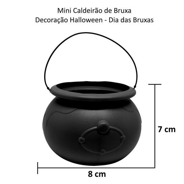 Imagem de Kit com 5 Mini Caldeirão Preto para Dia das Bruxas Festa de Halloween Decoração