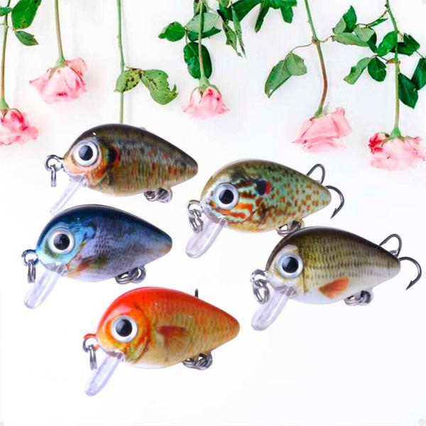 Imagem de Kit com 5 Mini Iscas de Pesca Artificiais Crankbait Meia Água Material Acessório Pescaria GT6345