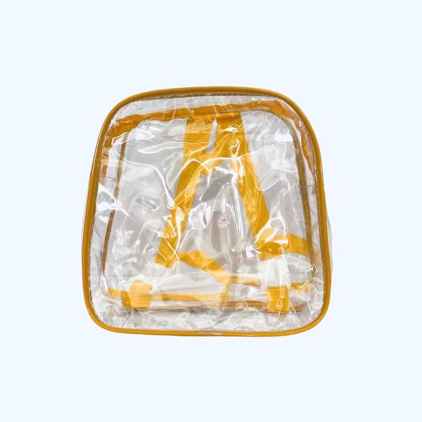 Imagem de KIT COM 5 MINI mochila AMARELA infantil transparente cristal escola viagem lancheira piscina brinquedo