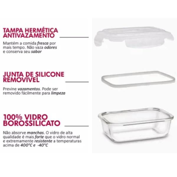 Imagem de Kit Com 5 Potes Herméticos de Vidro Marmitas Fitness Vasilhas Com Tampa Microondas Freezer 370ml