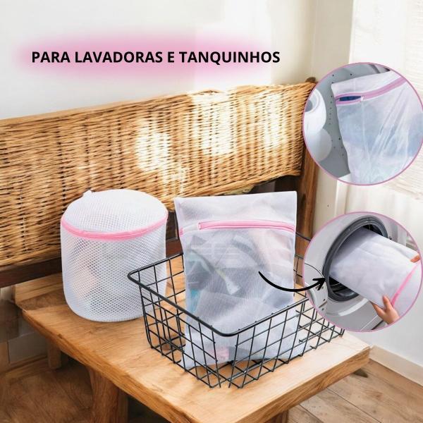 Imagem de Kit com 5 Sacos Protetor para lavar roupas (PP, P, M, G e Redondo) para Lavar Roupa Delicada Protetor