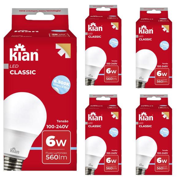 Imagem de Kit Com 5 Unidades Lampada Led 6w 6500k Branca Bivolt Kian