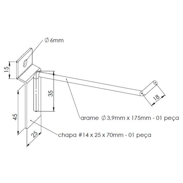 Imagem de Kit com 50 Gancho Expositor P/ Painel Canaletado 15cm Preto