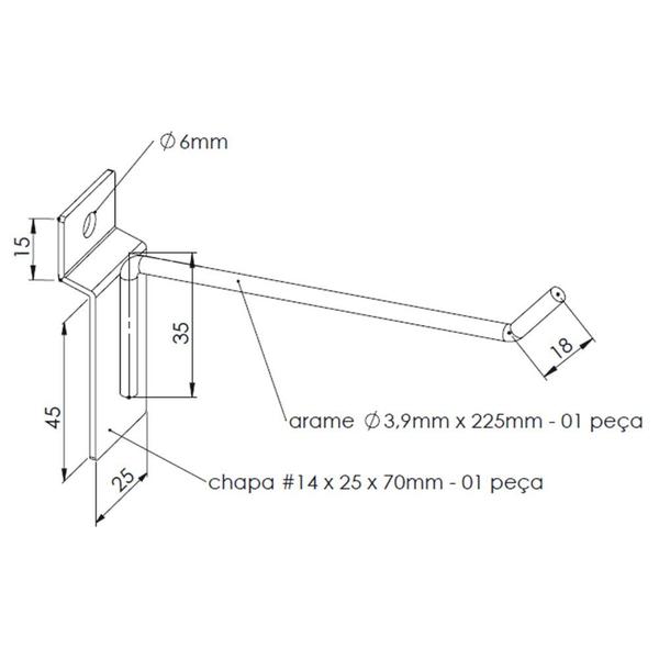 Imagem de Kit com 50 Gancho Expositor P/ Painel Canaletado 20cm Preto