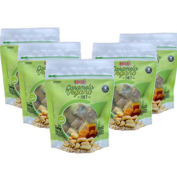 Kit Com 5Pct Caramelo Vegano Diet Hué 100G - HUE Imagem de Kit Com 5Pct Caramelo Vegano Diet Hué 100G