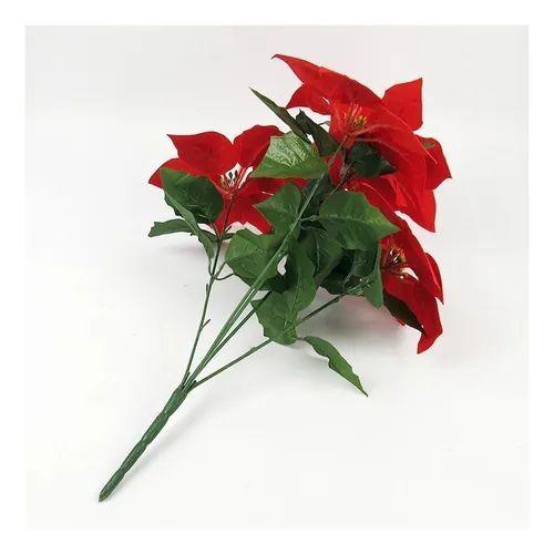 Imagem de Kit Com 6 Buquê Flor De Natal Vermelha Aveludada Bico De Papagaio