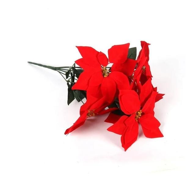 Imagem de Kit Com 6 Buquê Flor De Natal Vermelha Aveludada Bico De Papagaio