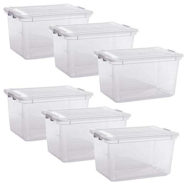 Kit com 6 Caixa Organizadora C/Tampa Multiuso Plástico 35Litros - Plasvale Imagem de Kit com 6 Caixa Organizadora C/Tampa Multiuso Plástico 35Litros