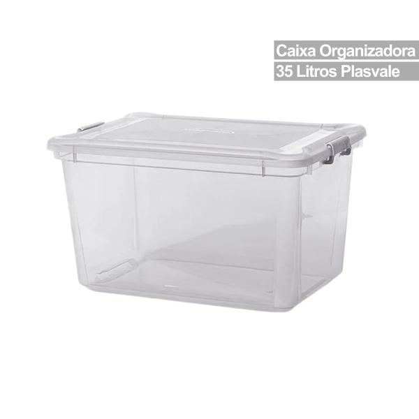 Kit com 6 Caixa Organizadora C/Tampa Multiuso Plástico 35Litros - Plasvale Imagem de Kit com 6 Caixa Organizadora C/Tampa Multiuso Plástico 35Litros