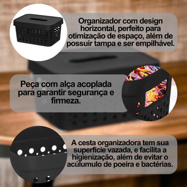 Imagem de Kit com 6 Caixa organizadora com tampa 2 litros armazenamento Objetos Roupas Multiuso Empilhavel Armário Cesto