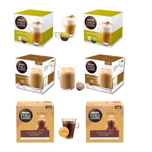 Imagem de Kit com 6 Caixas Capsulas Café Dolce Gusto Cappuccino + Au Lait Gusto + Alpino Dolce Gusto 10 Unidades