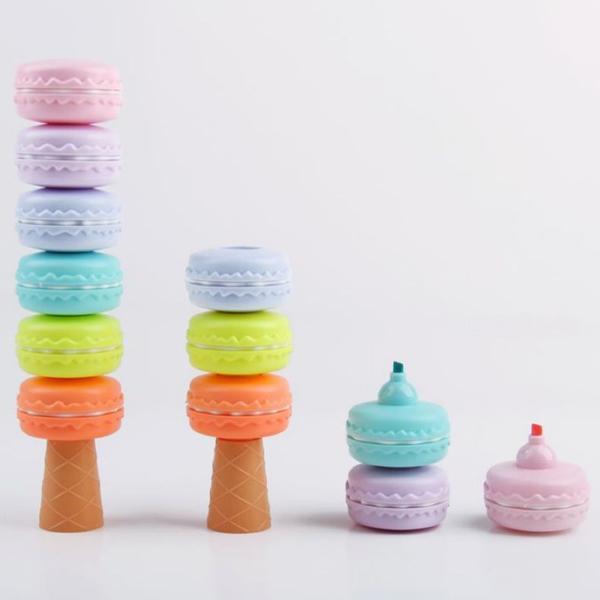 Imagem de Kit com 6 canetas marca texto em formato de Macarons escolar papelaria fofa