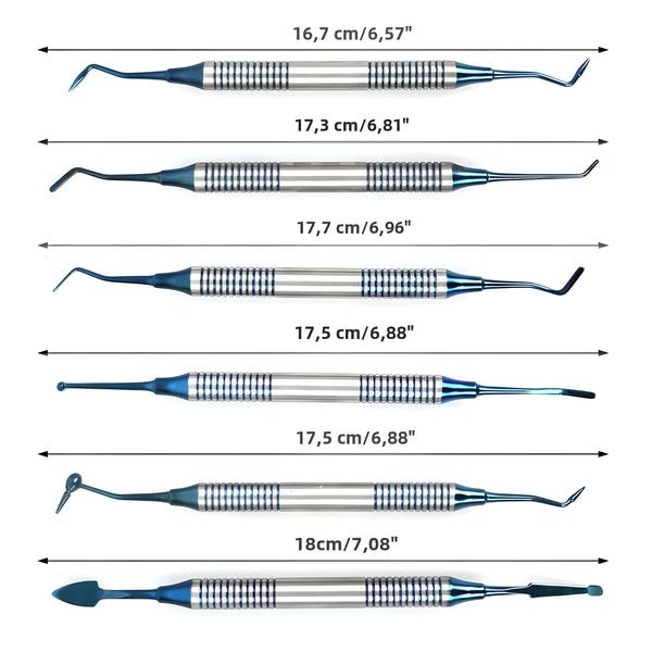 Imagem de Kit com 6 Espátulas de Resina Dentária - Cabeça Dupla Banhada a Titânio