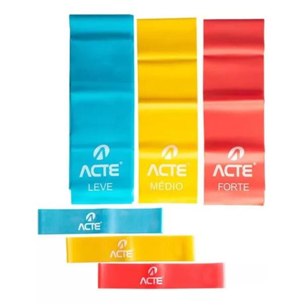 Kit Com 6 Faixas Elásticas para Exercicios 3 Band largas + 3 Mini Band Academia - Acte Imagem de Kit Com 6 Faixas Elásticas para Exercicios 3 Band largas + 3 Mini Band Academia