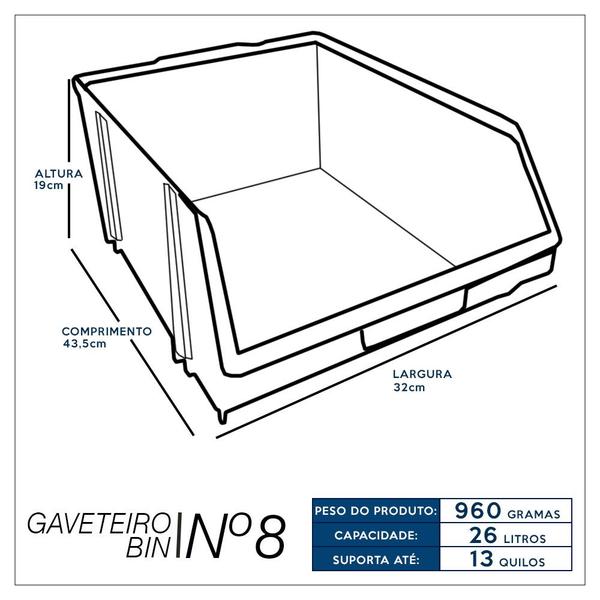 Imagem de Kit Com 6 Gaveteiros de Plástico Organizador Bin Nº 8 - Azul