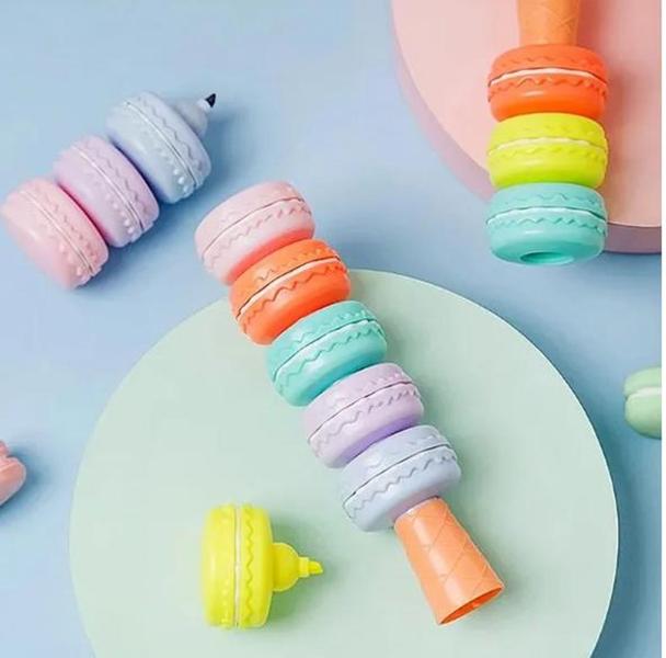 Imagem de Kit com 6 marca texto em formato de Macaron fofo