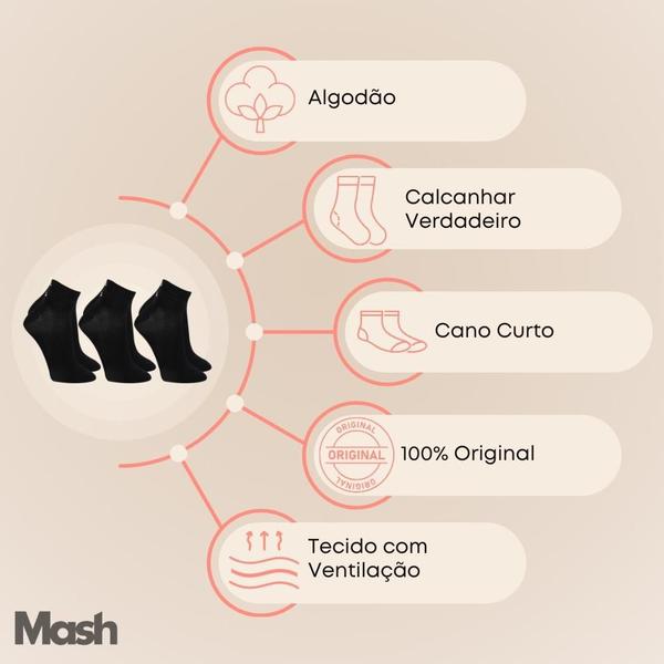 Imagem de Kit Com 6 Pares De Meias Curta Mash Original Esportiva Em Algodão Modelo Soquete Cano Curto