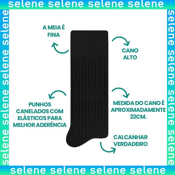 Imagem de Kit Com 6 Pares De Meias Selene Social Masculina Básica Lisa Tecido Canelado 100% Algodão