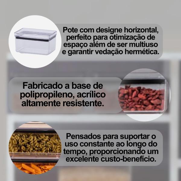 Imagem de Kit com 6 Potes Hermético Recipientes Para Mantimentos 580ML Acrílico Arroz Feijão Transparente Alimentos Empilhável