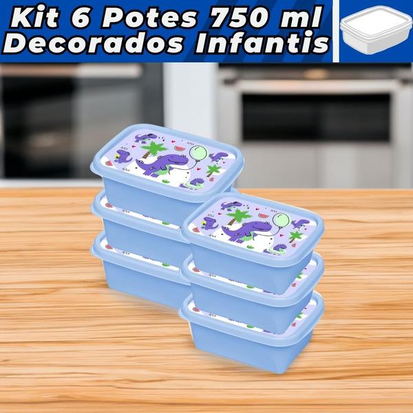 Imagem de Kit com 6 Potes Plásticos 750ml Potinhos Com Tampa Kids Papinha Lanchinho