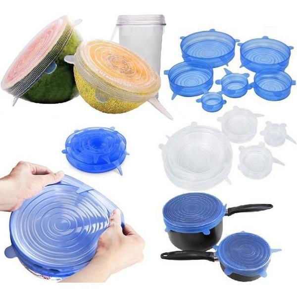 Imagem de Kit Com 6 Tampas De Silicone Flexível Forma Pote Cozinha