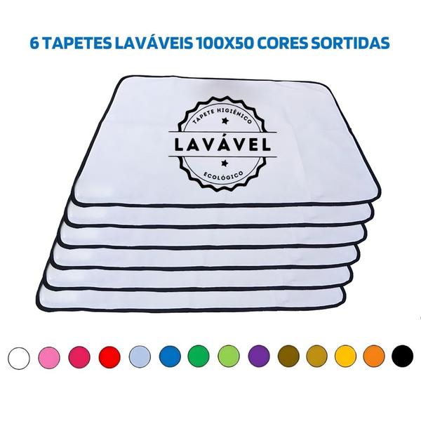 Imagem de Kit com 6 Tapetes Higiênicos 100x70 Sortidos 200 Lavagens para cães - 3 Camadas - Alta Absorção