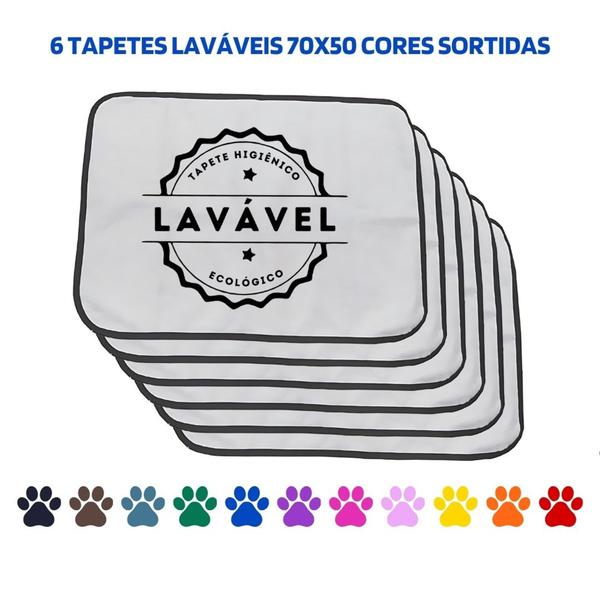 Imagem de Kit com 6 Tapetes Higiênicos 70x50 Sortido 200 Lavagens para cães - Ecológico - Alta Absorção