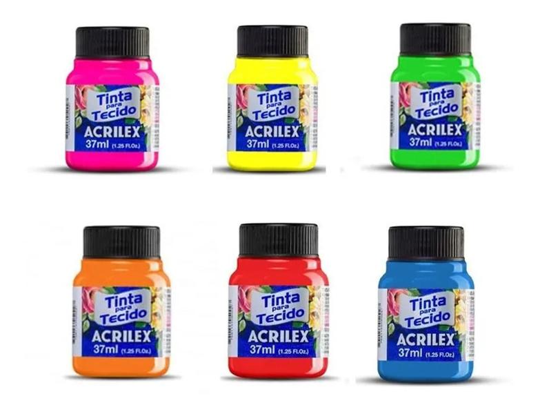 Imagem de Kit Com 6 Tinta Para Tecido Fluorescente Neon Acrilex 37ml