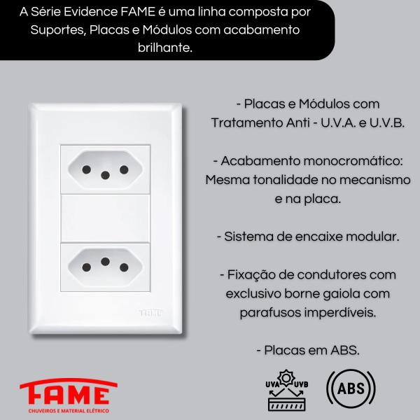 Imagem de Kit Com 6 Tomadas Duplas Brancas 2p+t 10a/250v Evidence Fame