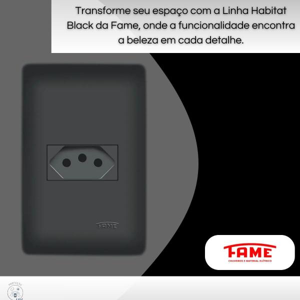 Imagem de Kit Com 6 Tomadas Preta 2p+t 10a 250v Habitat Black - Fame