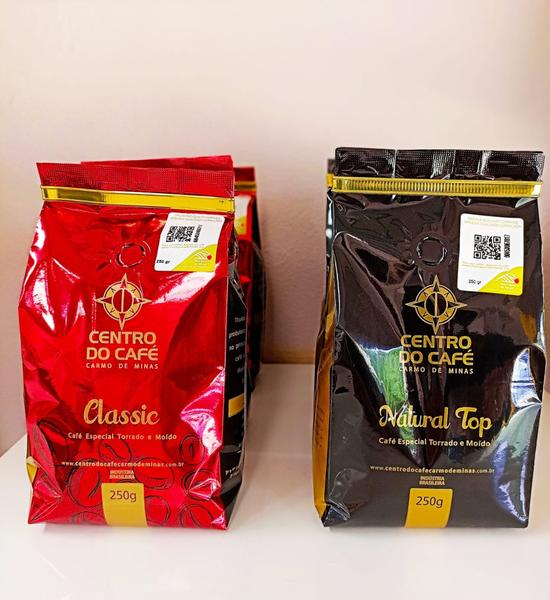 kit com 6 unidades, 3 de cada Café Especial, Classic e Natural Top 250 gr, Moídos - Centro do Café Carmo de Minas Imagem de kit com 6 unidades, 3 de cada Café Especial, Classic e Natural Top 250 gr, Moídos
