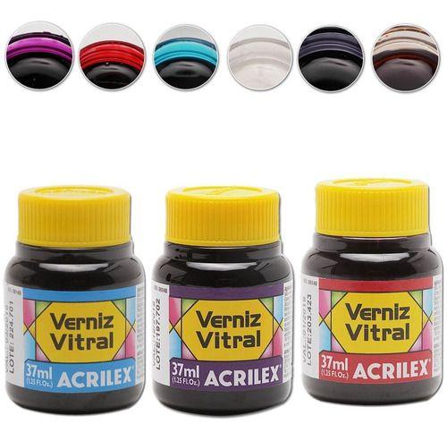 Imagem de Kit Com 6 Verniz Vitral Acrilex 37 Ml