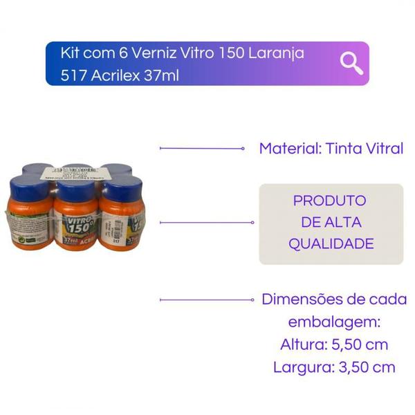 Imagem de Kit com 6 Verniz Vitral Vitro Acrilex 37ml - Escolha a Cor