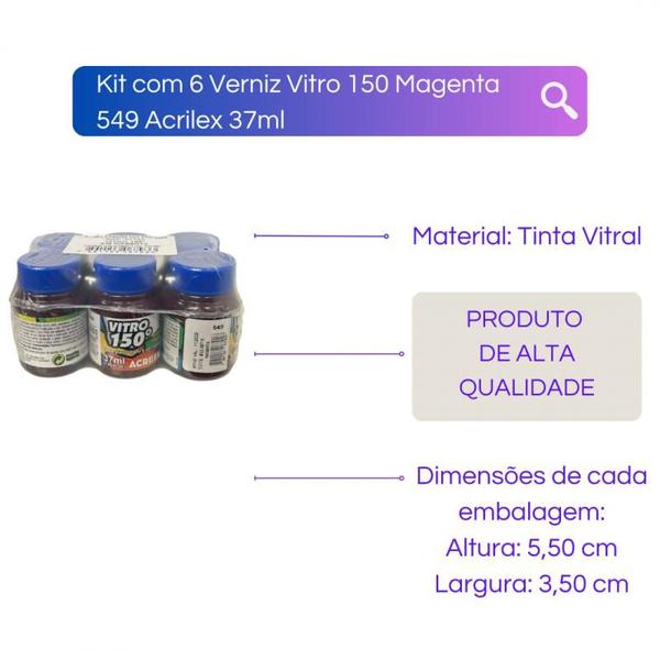 Imagem de Kit com 6 Verniz Vitral Vitro Acrilex 37ml - Escolha a Cor