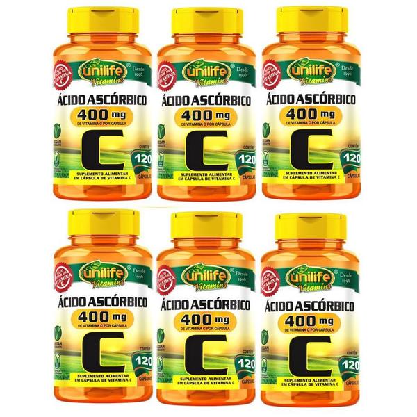 Imagem de Kit com 6 Vitaminas C Ácido Ascórbico Unilife 120 750mg cápsulas Original