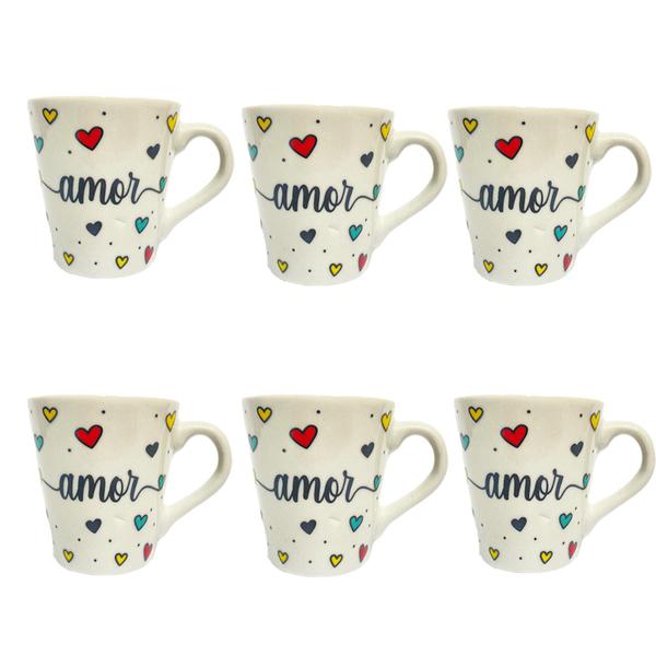 Imagem de Kit Com 6 Xicaras De Porcelana 110ml Com Palavras Motivacionais Para Café Chá Tulipinha