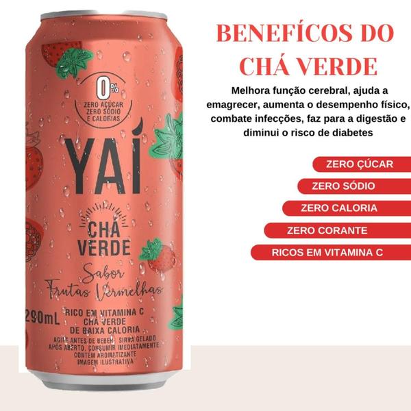 Imagem de Kit Com 6Und Chá Verde Yai Sabor Frutas Vermelhas Lata 290Ml