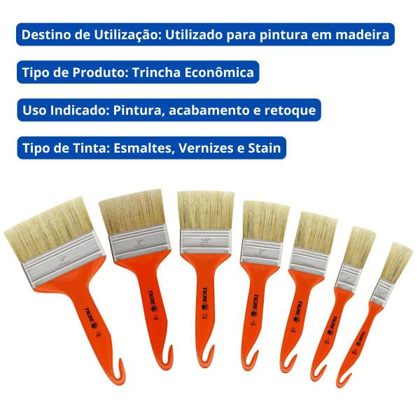 Imagem de Kit com 7 Pinceis Trincha Média para Verniz Ref 696 Tigre