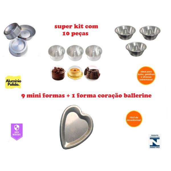 Imagem de Kit Com 9 Formas Mini Para Mini Bolos Piscina Pudim Bolo Baby  + 1 Forma Coração Ballerine