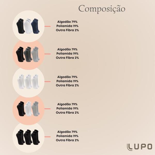 Imagem de Kit Com 9 Pares De Meia Baixa Lupo Sport Modelo Cano Curto Esportiva Em Algodão Tamanho 33 ao 44