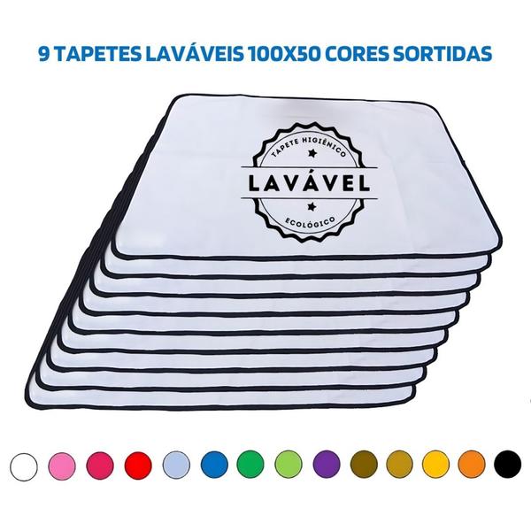 Imagem de Kit com 9 Tapetes Higiênicos 100x70 Sortidos 200 Lavagens para cães - 3 Camadas - Alta Absorção