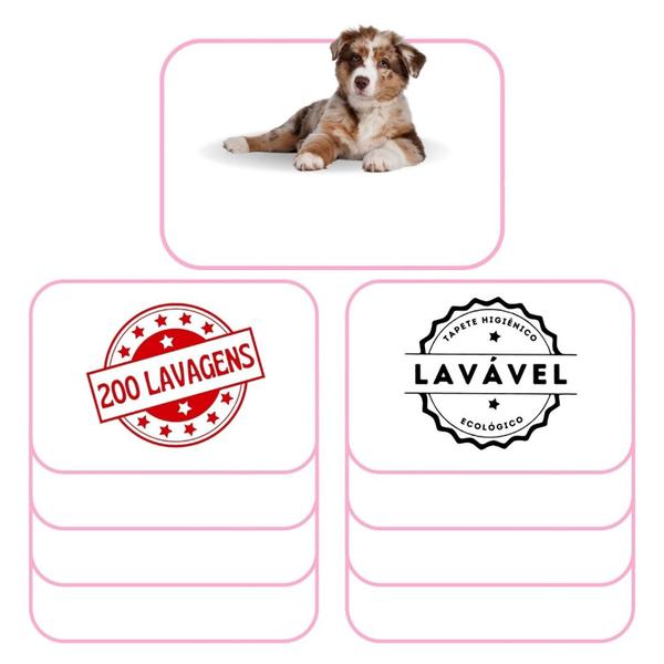 Kit com 9 Tapetinhos Alta Absorção para Pets 70x50 Branco com borda Rosa 200 Lavagens - Vila Flor Imagem de Kit com 9 Tapetinhos Alta Absorção para Pets 70x50 Branco com borda Rosa 200 Lavagens
