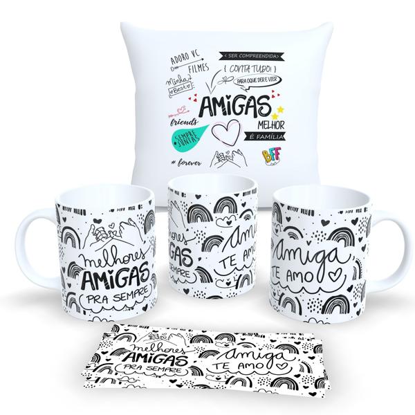 Imagem de Kit Com Almofada 30x30cm e Caneca de Porcelana Coleção Amizades