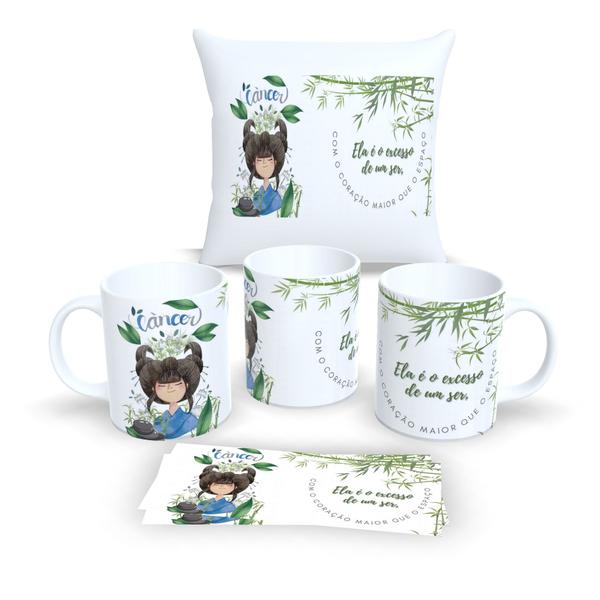 Imagem de Kit Com Almofada 30x30cm e Caneca de Porcelana Signos Câncer