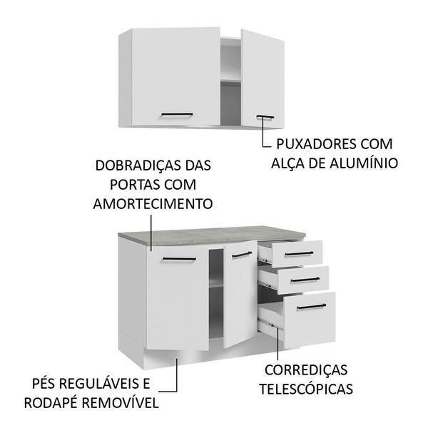 Imagem de Kit com Balcão e Armário Aéreo Multiuso 120cm Agata Madesa B