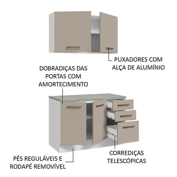 Imagem de Kit com Balcão e Armário Aéreo Multiuso 120cm Agata Madesa B