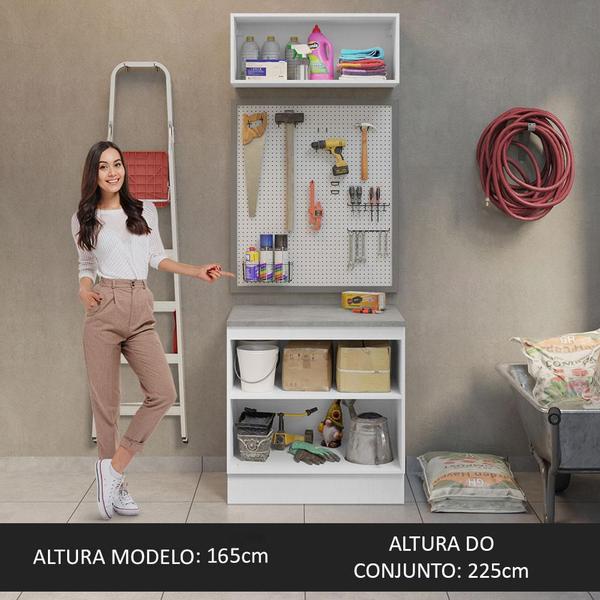 Imagem de Kit com Balcão e Armário Aéreo Multiuso 80cm Branco/Cinza Agata Madesa