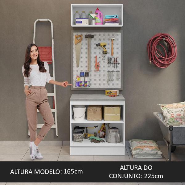 Imagem de Kit com Balcão e Armário Aéreo Multiuso 80cm Branco/Crema Agata Madesa